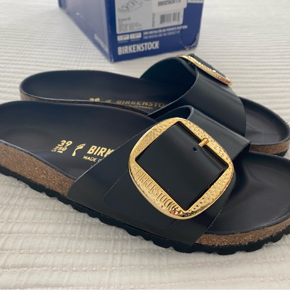 Birkenstock Black Slides with Gold Accents - Picture 3 of 10